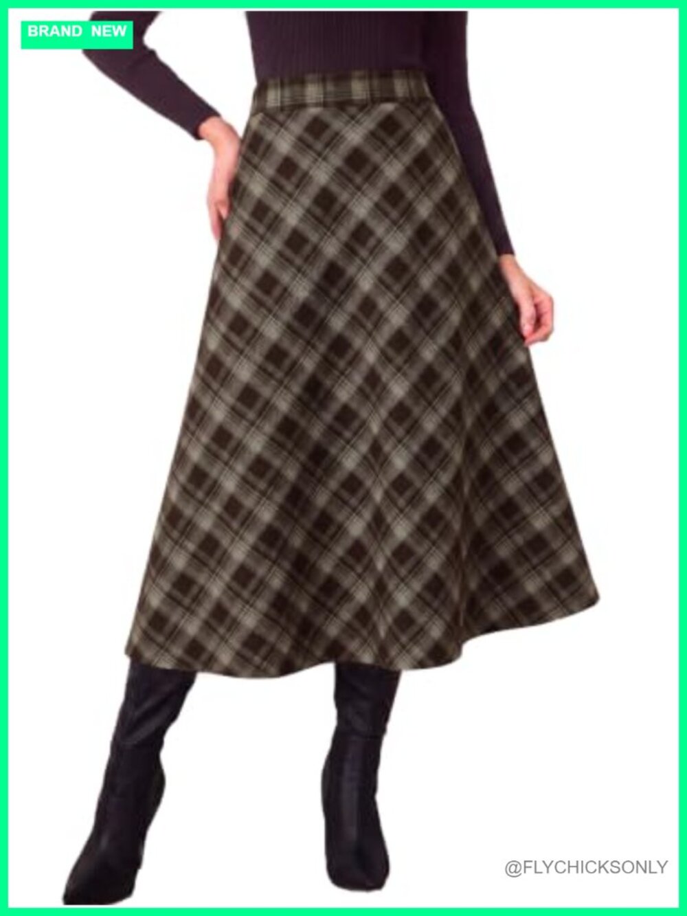Plaid A-Line Maxi Skirt High Waist Corduroy Vintage Fall Winter